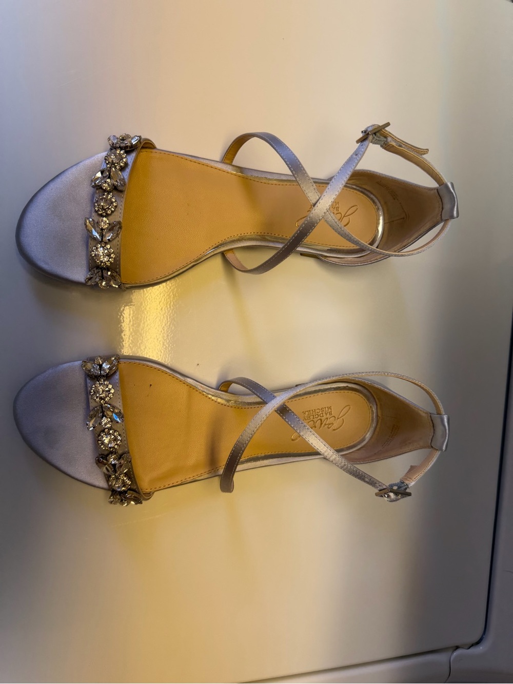 Badgley Mischka Silver Jeweled Open-Toe Heels